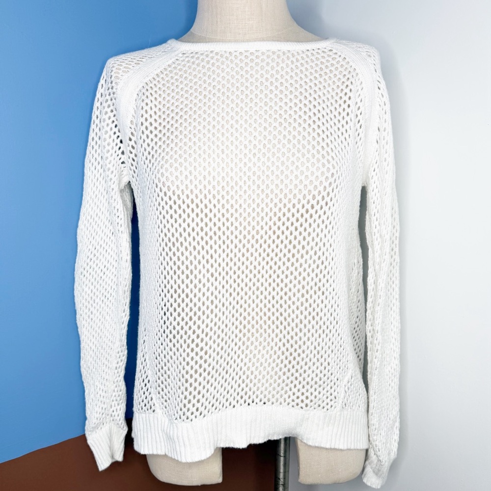 Michael Kors Sweater Women Open Knit Top Button Back ecru ivory medium